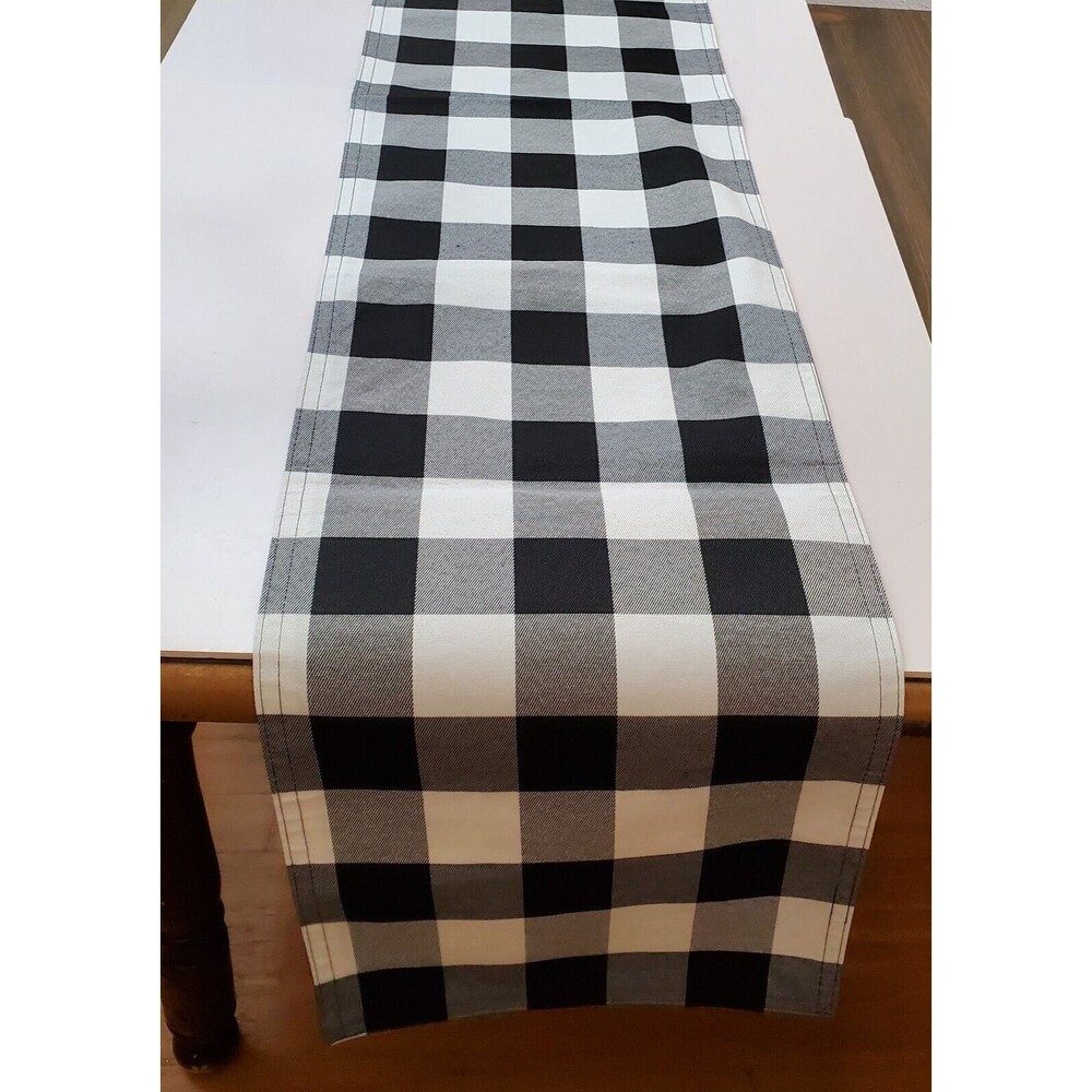 Hobby Lobby Buffalo Check Table Runner Black White 13x70" Lined Woven Cotton Bld